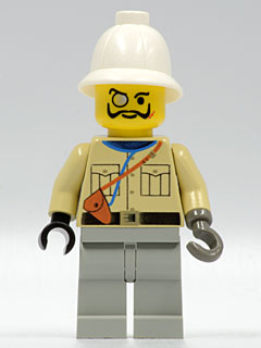 Minifig   adv003 Lord Sam Sinister / Baron von Barron - Tan Shirt, Light Gray Legs, White Pith Helmet