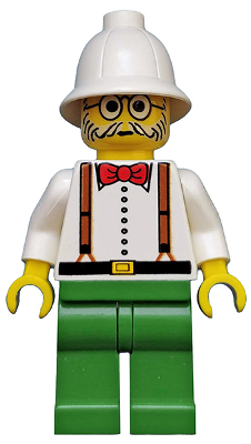 Minifig Lego Adventurers adv006 Dr. Kilroy / Dr. Charles Lightning - White Shirt and Suspenders, Green Legs, White Pith Helmet