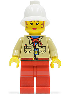 Minifig adv015 Pippin Reed / Miss Gail Storm - Tan Shirt, Red Legs, White Pith Helmet