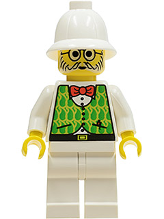 Minifig  Lego Adventurers adv026 Dr. Kilroy / Dr. Charles Lightning - Green and Lime Vest, White Legs, White Pith Helmet