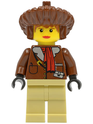 Minifig  Lego Adventurers adv028 Pippin Reed / Miss Gail Storm - Brown Parka, Tan Legs, Brown Mongolian Hat