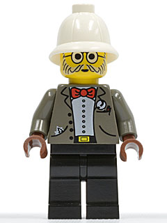 Minifig   adv033 Dr. Kilroy / Dr. Charles Lightning - Dark Gray Open Jacket, Black Legs, White Pith Helmet