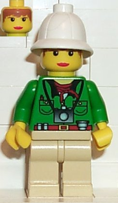 Minifig   adv034 Pippin Reed / Miss Gail Storm - Green Closed Shirt, Tan Legs, White Pith Helmet