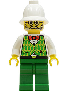 Minifig  Lego Adventurers adv035 Dr. Kilroy / Dr. Charles Lightning - Green and Lime Vest, Green Legs, White Pith Helmet