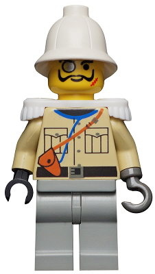 Minifig   adv039 Lord Sam Sinister / Baron von Barron - Tan Shirt, Light Gray Legs, White Pith Helmet, White Epaulettes