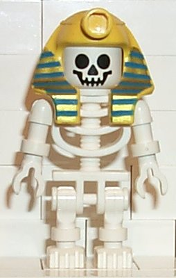 Minifig gen006 Skeleton with Standard Skull, Yellow Mummy Headdress with Pattern