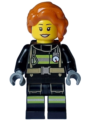 cty1713 Fire - Female, Black Jacket and Legs with Reflective Stripes, Dark Orange Hair Wavy, Loose Braid