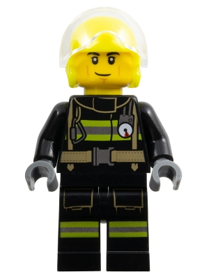 Lego City cty1739 Fire - Male, Helicopter Pilot, Black Jacket and Legs with Reflective Stripes, Neon Yellow Flight Helmet