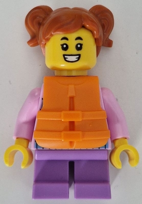 Lego City cty1740 Child - Girl, Bright Pink Hoodie with Medium Blue and White Diagonal Stripes, Medium Lavender Short Legs, Dark Orange Hair with Pi
