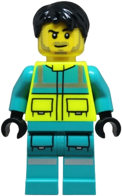 cty1877 Paramedic - Male, Dark Turquoise and Neon Yellow Safety Vest, Legs with Silver Reflective Stripes, Black Hair