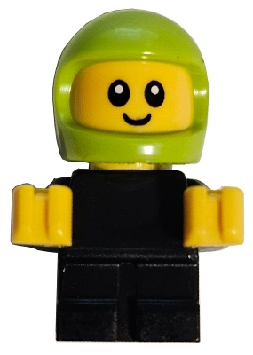 Minifig   cty1944  Driver Junior - Black Body, Lime Helmet (Game Car Racer)