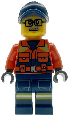 Minifig Lego City cty1959 Coast Guard City - Male, Reddish Orange Jacket with Pockets and Reflective Stripes, Dark Blue Legs with Pockets and Reflective St