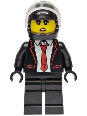 Minifig Lego City cty1969 Police - City Bandit Crook Female, Black Tuxedo with Red Tie, Black Legs, Black Helmet