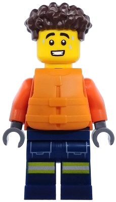 Minifig  Lego City cty1974  Coast Guard City - Male, Reddish Orange Jacket with Pockets and Reflective Stripes, Dark Blue Legs with Pockets and Reflective St