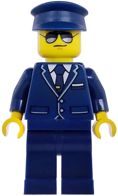 Minifig Lego City cty1977 Passenger Plane Pilot - Male, Dark Blue Suit with Tie and Hat