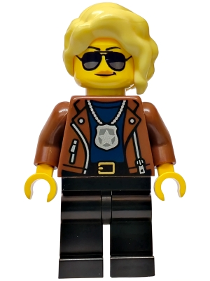 Minifig  Lego City cty1988  Police - City Detective Female, Reddish Brown Jacket, Black Legs, Bright Light Yellow Hair