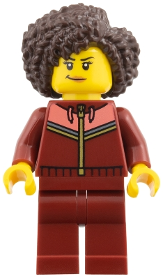 Minifig  LEGO City cty2006  Woman - Dark Red Tracksuit, Dark Brown Coiled Hair