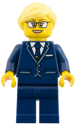 Minifig  LEGO City cty2008  Passenger Plane Pilot - Female, Dark Blue Suit with Tie, Bright Light Yellow Ponytail