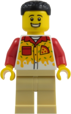 Minifig LEGO City cty2017 Pizza Chef - Male, Tan Legs, Black Hair