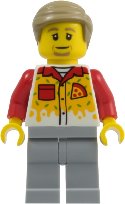 Minifig LEGO City cty2018 Pizza Delivery Driver - Male, Light Bluish Gray Legs, Dark Tan Hair