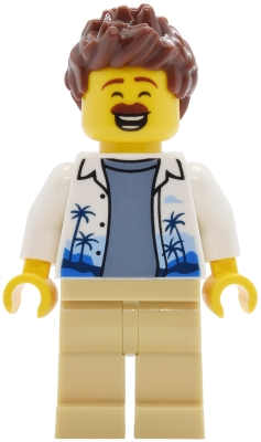 Minifig LEGO City cty2030 Lava Land Patron - Male, White Hawaiian Shirt, Tan Legs, Reddish Brown Hair
