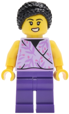 Minifig LEGO City cty2035 Lava Land Patron - Female, Lavender Sleeveless Top, Dark Purple Legs, Black Hair