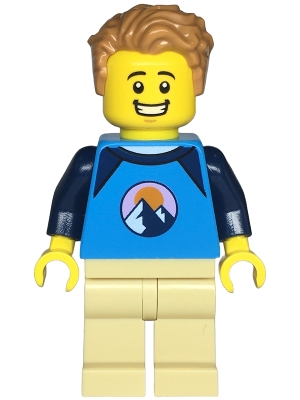 Lego Creator twn474 Wheelchair User - Male, Dark Azure and Dark Blue Shirt with Mountains, Tan Legs, Medium Nougat Tousled Hair