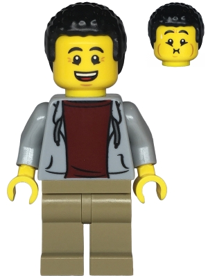 Lego Creator twn477 Dad - Light Bluish Gray Hoodie with Dark Red Shirt, Dark Tan Legs, Black Hair