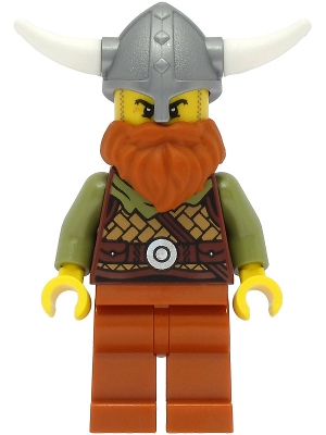 Lego Creator vik038 Viking Warrior - Male, Medium Nougat Leather Armor, Dark Orange Beard and Legs, Flat Silver Helmet