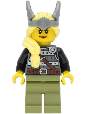 Lego Creator vik039 Viking Warrior - Female, Dark Bluish Gray and Silver Armor, Olive Green Legs, Bright Light Yellow Hair with Winged Tiara