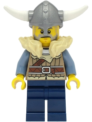 Lego Creator vik040 Viking Warrior - Male, Dark Tan Jacket with Tan Fur, Dark Blue Legs, Flat Silver Helmet