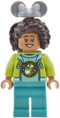 Minifig LEGO Disney dis205 Main Street, U.S.A. Park Guest - Female, Medium Azure Sweater with Ant, Lime Hoodie with Dark Pink Water Lily on Back, Dark Turqu