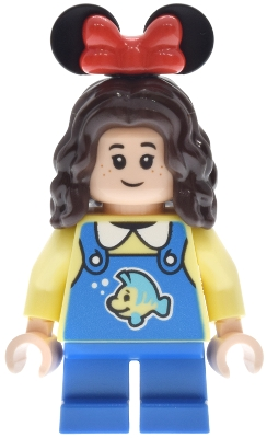 Minifig LEGO Disney dis208 Main Street, U.S.A. Park Guest Child - Girl, Blue Overalls with Flounder, Blue Short Legs