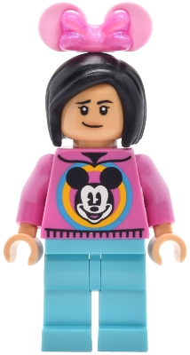 Minifig LEGO Disney dis209 Main Street, U.S.A. Park Guest - Female, Dark Pink Mickey Mouse Sweater, Medium Azure Legs