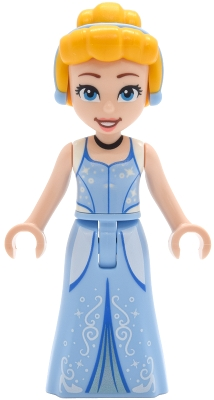 Minifig LEGO Disney dp245 Cinderella - Bright Light Blue and Metallic Light Blue Dress, Bright Light Orange Hair, Reddish Brown Eyebrows
