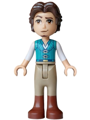 Minifig  LEGO Disney dp252  Flynn Rider (Medium Tan) - Mini Doll, Dark Turquoise Vest, Thin Hinge