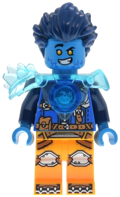 Minifig  Lego Dreamzzz drm114  Logan - Trans-Light Blue Shoulder Armor, Bright Light Orange Legs and Dark Blue Round Tile