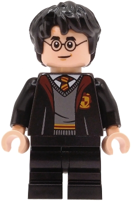 Minifig  Lego Harry Potter hp605  Harry Potter - Gryffindor Robe Open, Black Medium Legs, Hair Thick and Messy
