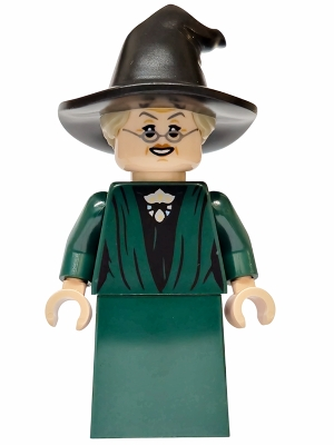 Minifig  Lego Harry Potter hp609  Professor Minerva McGonagall - Dark Green Robe, Plain Skirt, Hat with Hair