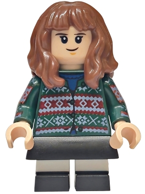 Minifig Lego Harry Potter hp611 Hermione Granger - Dark Green Sweater, Printed Arms, Black Skirt, and Short Legs with White Stripes