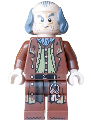 Minifig LEGO Harry Potter hp621 Argus Filch - Bald on Top, Reddish Brown Coat, Dark Tan Vest, Olive Green Shirt