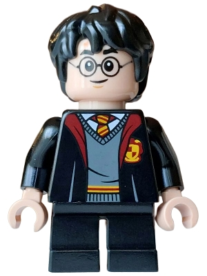 Minifig LEGO Harry Potter hp624 Harry Potter - Gryffindor Robe Open, Black Short Legs, Grin / Reddish Brown Eyebrows