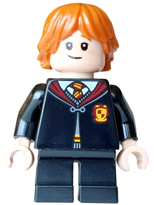 Minifig  LEGO Harry Potter hp628  Ron Weasley - Gryffindor Robe Clasped, Sweater, Shirt and Tie, Black Short Legs, Lopsided Grin / Scared Open Mouth, Cheek Lines