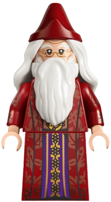 Minifig LEGO Harry Potter hp637 Albus Dumbledore - Dark Red Robe with Copper Leaves, White Hair, Printed Arms