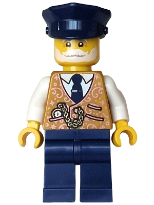 Minifig  Lego Icons hol380  Holiday Express Train Conductor - Pearl Gold Vest, Dark Blue Legs and Hat