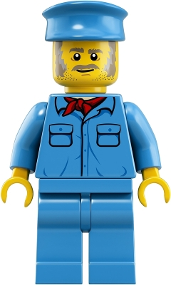 Lego City trn254 Train Worker - Male, Medium Blue Hat, Medium Blue Shirt with Red Bandana, Medium Blue Legs