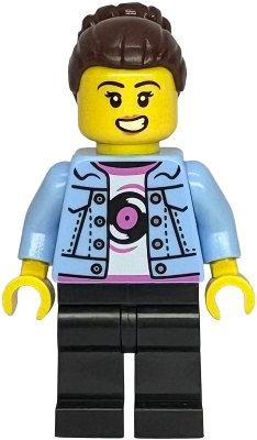 Minifig   twn532  Shopping Street Mum - Bright Light Blue Denim Jacket, Black Legs, Dark Brown Hair