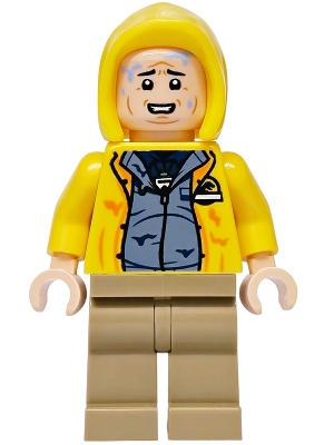 Minifig  LEGO Jurassic World jw143  Dennis Nedry - Jurassic Park Logo on Back, Hood
