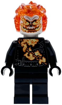 Minifig  Lego Marvel Super Heroes sh1095  Ghost Rider, Johnathon 'Johnny' Blaze - White Head, Flaming Chain