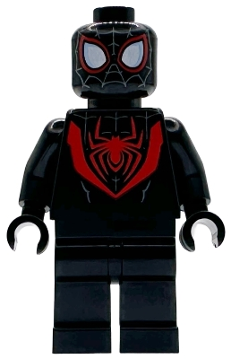 Minifig  Lego Marvel Super Heroes sh1099  Spider-Man (Miles Morales) - Dark Bluish Gray Webbing on Head, Black Hands